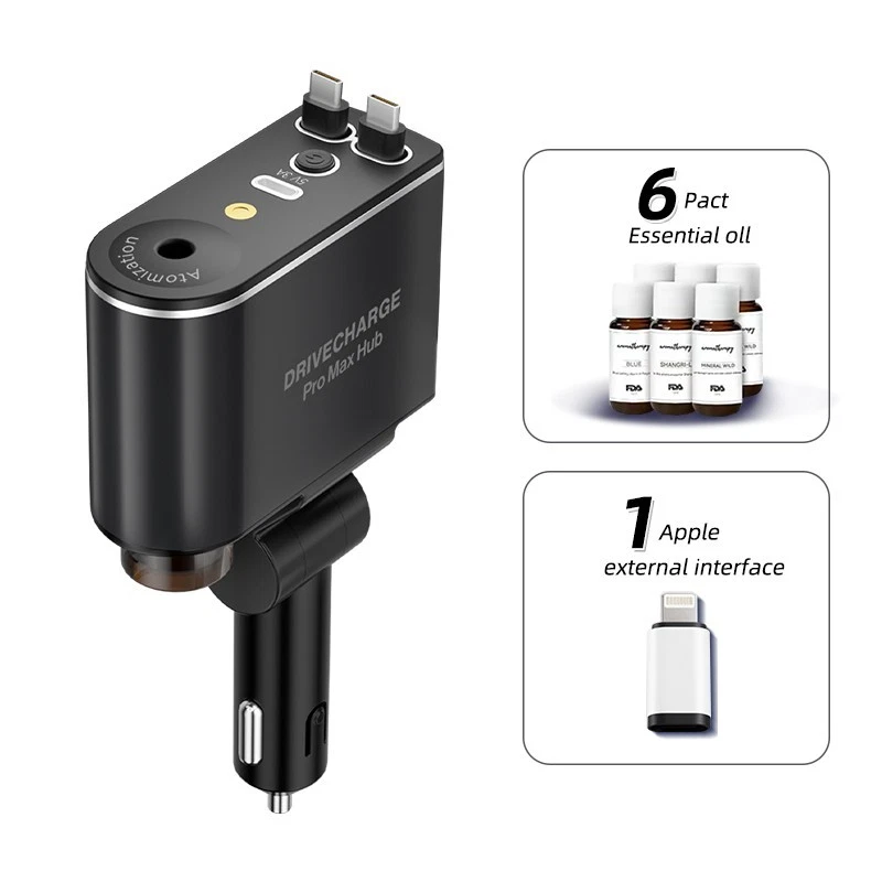 5 en 1 66W Coche USB-C Cambiador Rápido Ambientador Difusor y Luces Estrella Foto 2 de 4