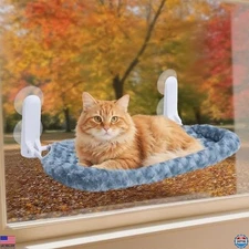 YUNIQUE Cat Window Perch with Cushion Rim, Upturned Edge Bracket, Portable Wall