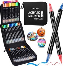 48 Colors Dual Tip Acrylic Paint Pens Markers - Fine  Round Tips Markers for Ro