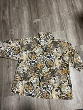 VINTAGE 90s Safari tiger king Animal Camp Button Shirt Women USA Made Caribou