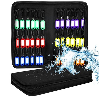 Portable Zippered Key Case,Organizer Waterproof Key Binder with 36 Key Hooks ...