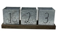 Rae Dunn Numbered Galvanized Tin Organizer with Wood Tray 1 2 3 College Office