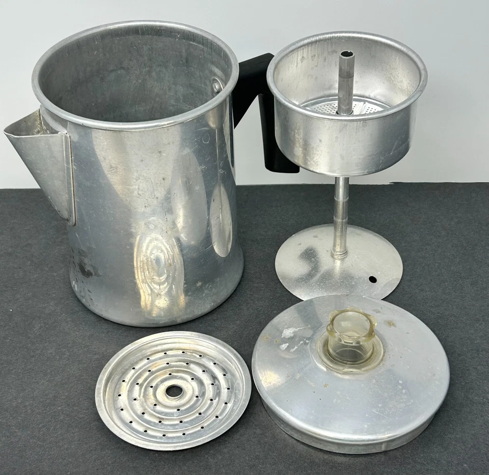 MIRRO Aluminio 5 Tazas PERCOLATER CAFETERA Estufa Camping Completa De Colección Foto 3 de 4