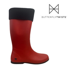 Womens Butterfly Twists Wellies Waterproof Rain Wellington Welly Red Boots UK6-7