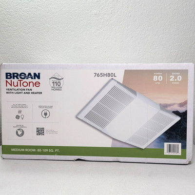 NuTone 765H80L 80 CFM Ceiling Bathroom Exhaust Fan with Light and 1300W Heater