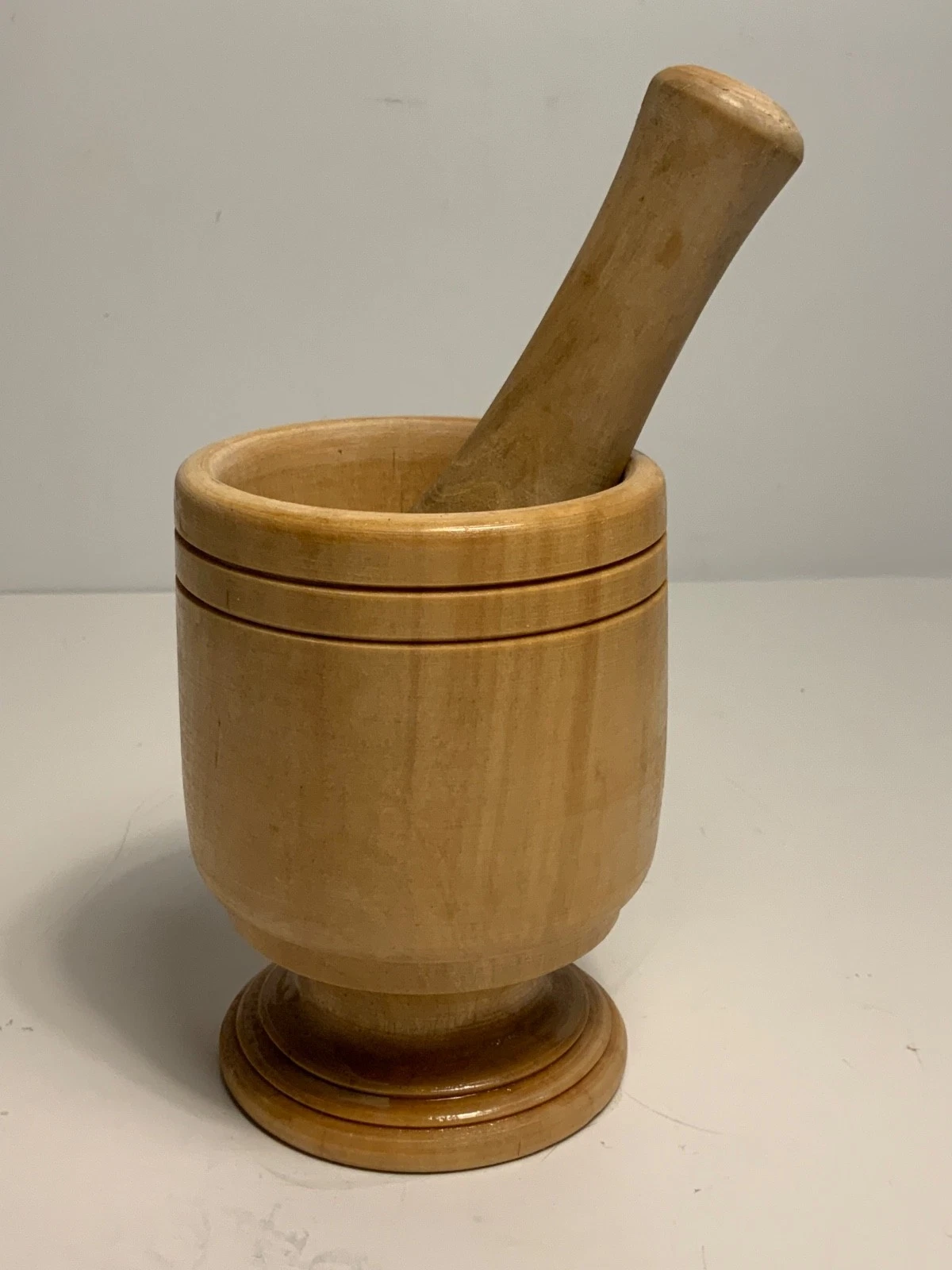 Vintage Hand Carved Wood Mortar & Pestle 5 in.