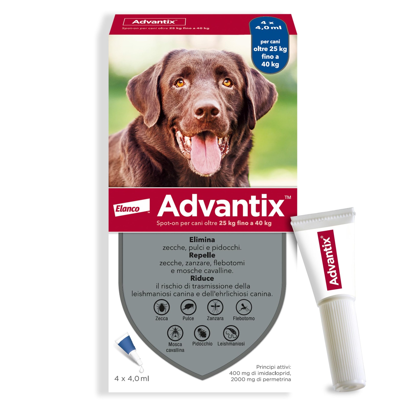 Antiparassitario Spot-On Cani 25-40 kg | 4 Pipette Repellenti per Zecche - 1