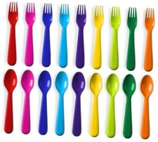 PLASKIDY Toddler Utensils Set of 18 Plastic Kids Utensils Forks and Spoons -