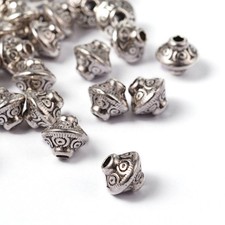 Tibetan Silver Spacer Beads Bicone Lantern Shape Patterned 5mm x 6mm 25pcs SPB38