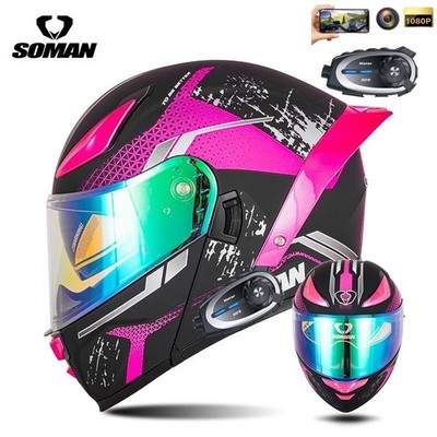 Full Face Helmet with Built In Bluetooth Camera and Intercom for Motorcyclists