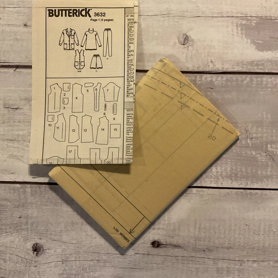 Butterick 3632 Sewing Pattern Tunic Top Jacket Vest Pants Shorts Sz 18-22 UNCUT - Image 3 of 4