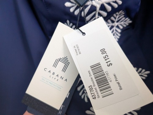 NEW Cabana Life Embroidered Dress Off The Shoulder Navy Blue Smocked M SPF 50 - Picture 14 of 14