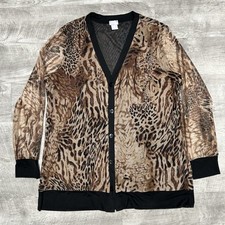 Chicos Animal Print Cardigan Women Size 2 Sheer Button Mob Wife Cheetah Layer