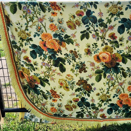 Cobertor completo vintage Morgan Jones amarillo floral con flecos casa de campo retro - Imagen 6 de 12
