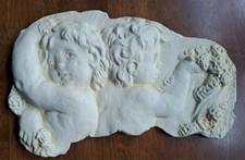 Hen Feathers Wall Sculpture Plaque Cherub Garden Decor Bonded Marble Baroque Art