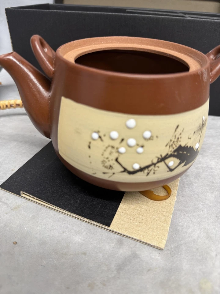 Juego de tetera japonesa Kyusu 4 tazas de gres flor de ciruelo hecho en caja de Japón Foto 3 de 4