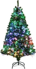 Goplus 5ft Fiber Optic Artificial Christmas Tree, Pre-lit Premium Spruce Tree wi