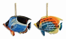 Hand Painted Christmas Xmas Tropical Nemo Fish Ornament 4" (set of 2) 41F
