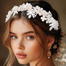 Flower Wedding Headbands Silver Leaf Headpiece Pearl Bridal Hair Band Wedding
