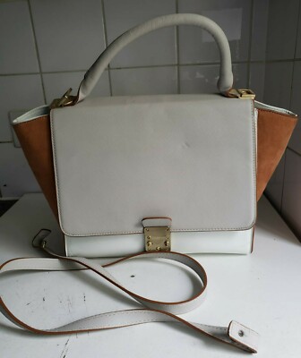 ZARA WOMAN DAMEN HELLBRAUN WEISS GROSS KUNSTLEDER BEUTELTASCHE SCHULTER CROSSBODY HANDTASCHE 