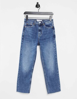 TOPSHOP High Waisted straight leg Jeans Cropped W 26 L 30 Women’s Mid Wash  Blue