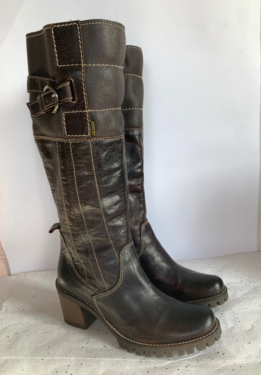 Manas Design Knee High Boots Leather Brown Shearling Lined