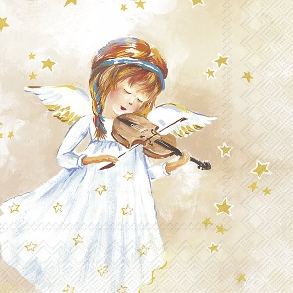 4 x Paper Napkins/33cm/3Ply/Decoupage/Christmas/Little Angel playing Violin