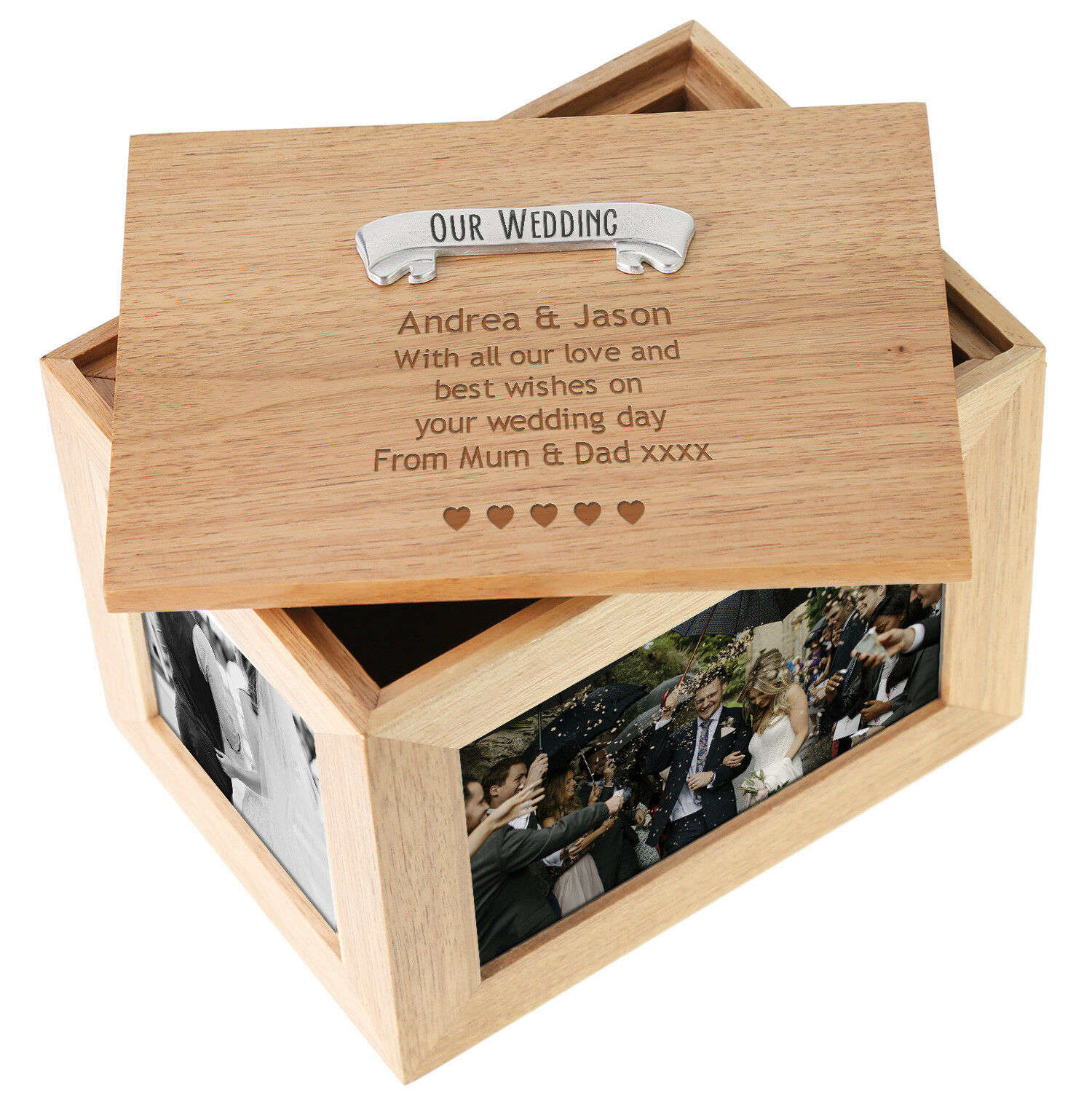 Wedding Gift Engraved Large Oak Keepsake Box Bride & Groom Marriage Couple Gifts