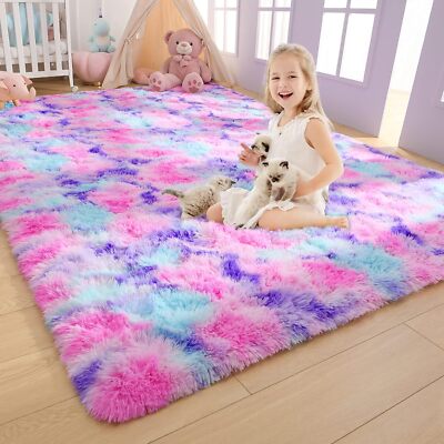 AROGAN Soft Rainbow Area Rugs for Girls Room 3x5 Feet, 3×5 Hot-pink 