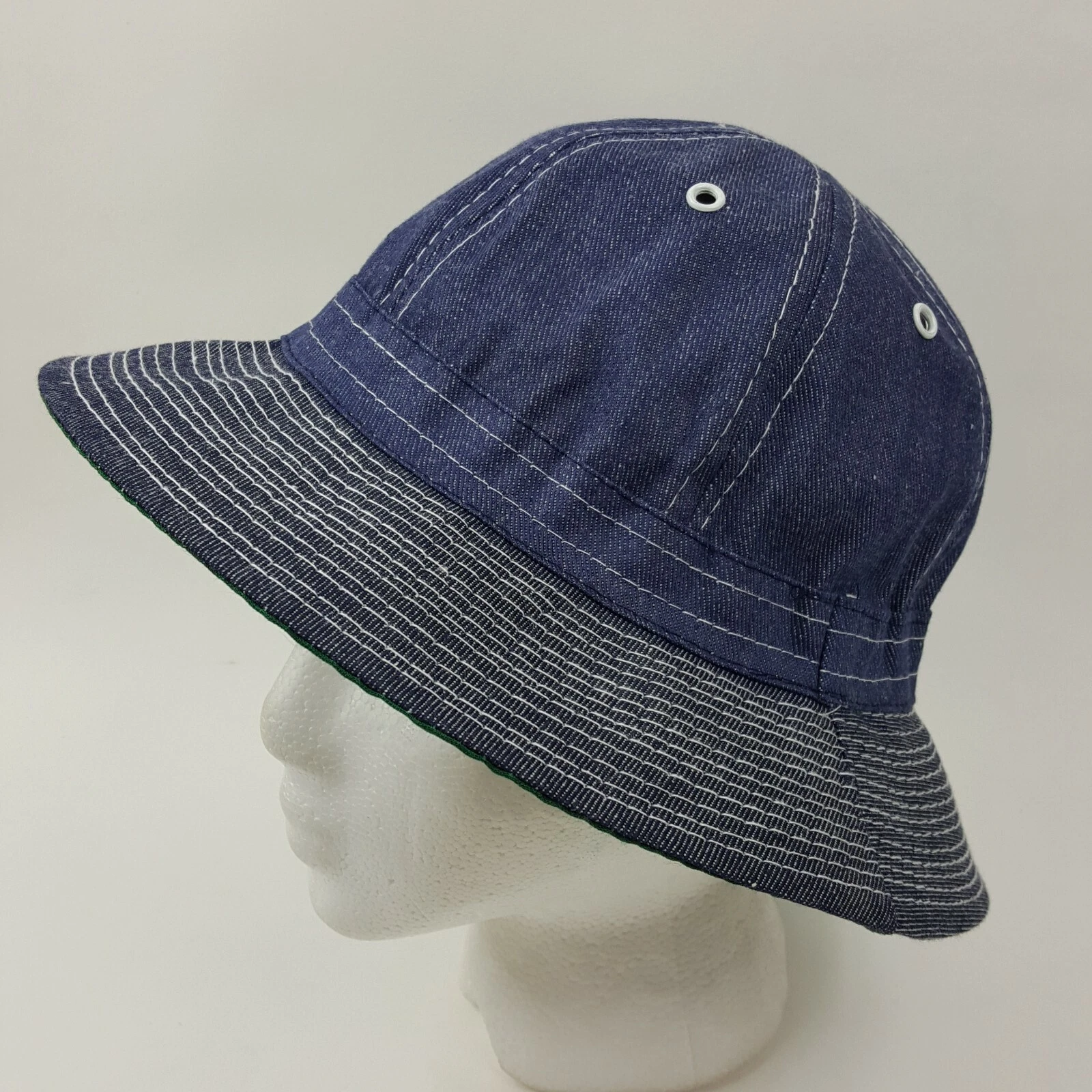 Vintage Daisy Mae Chore Denim Bucket Hat Boonie Cap Long Brim Military Size XL