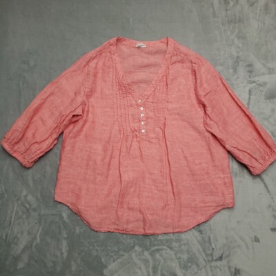 Sigrid Olsen Women Large Top Pink 100% Linen Coastal Cottage Nature Boho Classic