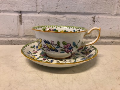 Vintage Porcelain Hammersley & Co. Cup & Saucer with Floral Scroll Decorations