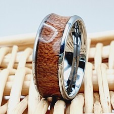 Unique Concave Shape with Rosewood Inlay Ring Men Ring Wood, Male Wedding Band,