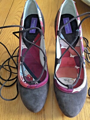 New EMILIO PUCCI Firenze Signature Italian Brown Suede Ankle Wrap HEELS, US 7