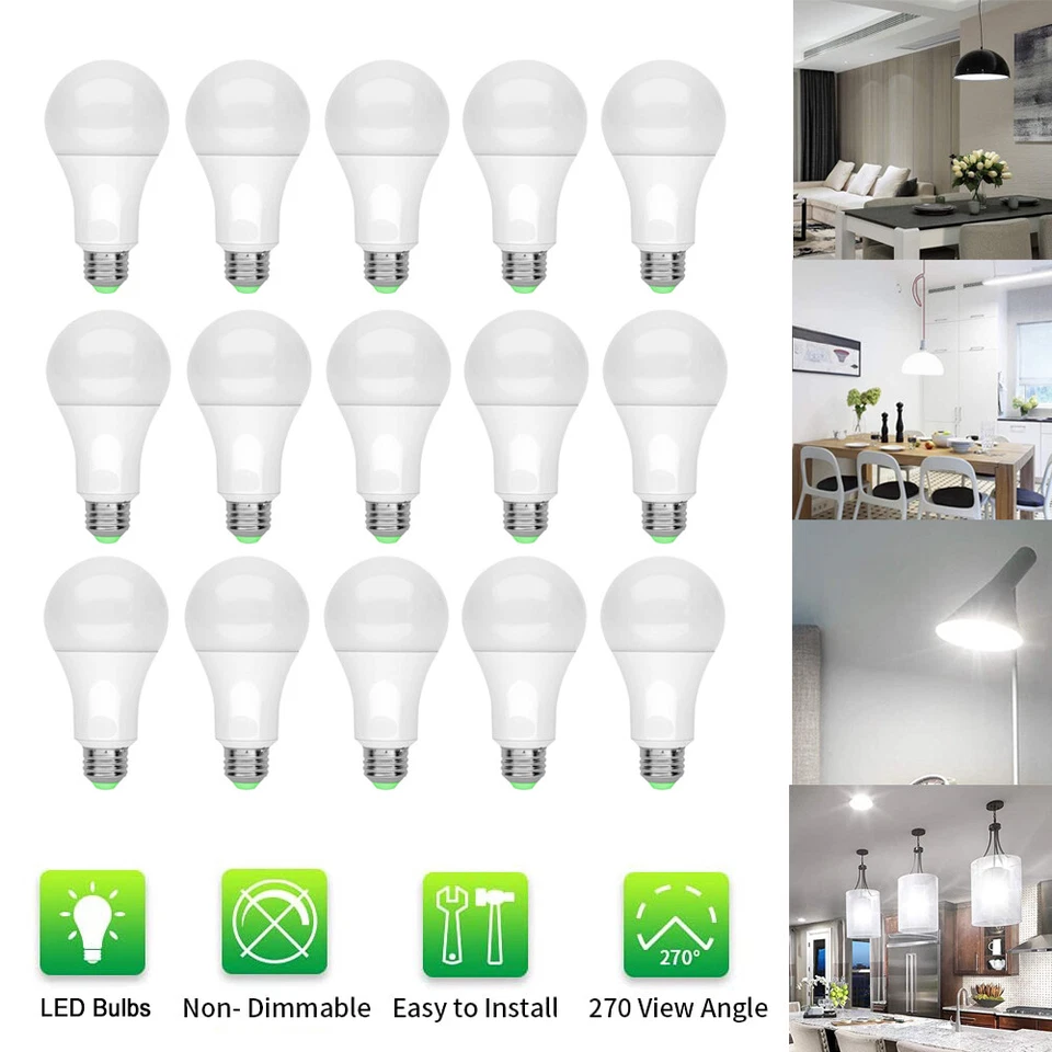 16X LED Light Bulbs Replacement 100W Eq/15W Daylight E26 6500K Home Bedroom Lamp - Image 2 of 4