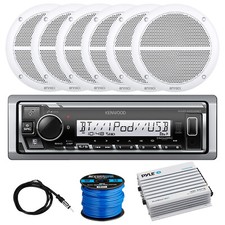 Kenwood Marine Radio, 6x 6.5" 90W White Speakers, Bluetooth Amp, Antenna, Wire