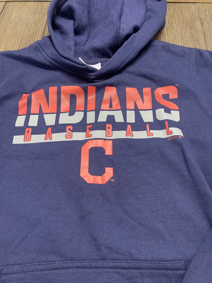 Sudadera con capucha azul marino de los Cleveland Indians de mercancía MLB genuina YL para niños Foto 2 de 4