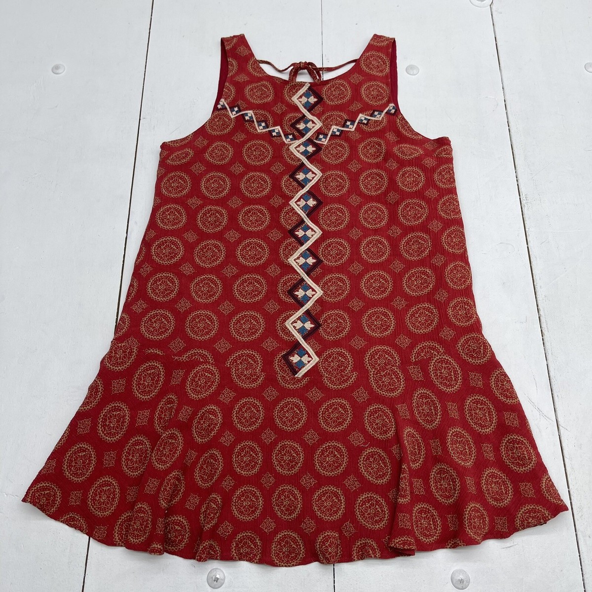THML Red Sleeveless Embroidered Dress Womens Size Medium