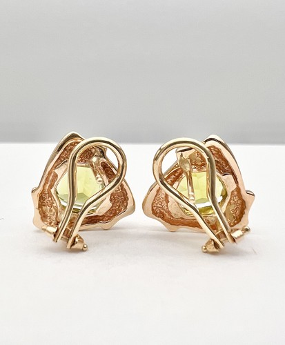 Designer 14k Yellow Gold Natural Trillion Cut Peridot Omega Back Post Earrings - Picture 4 of 6