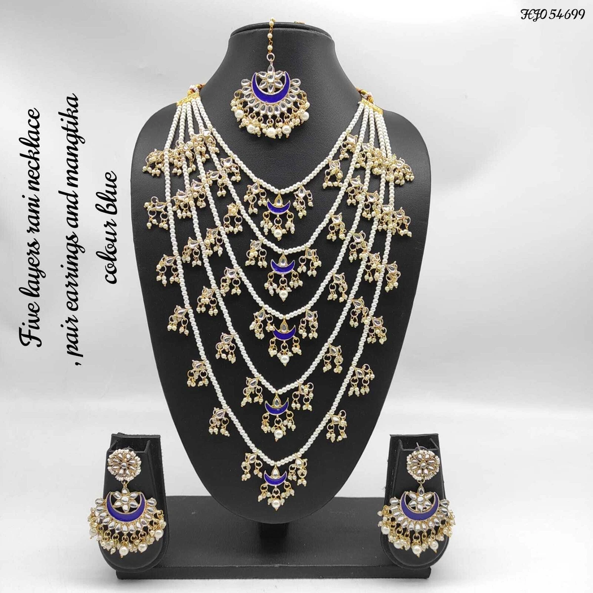 Indian Bollywood Gold Plated Kundan Bridal Long layered Necklace Jewelry Set