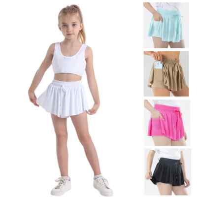 Girls Flowy Shorts Butterfly Shorts Athletic 2in1 Running Children Tennis Skirt