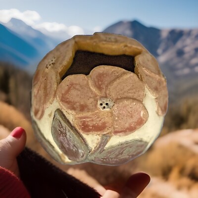 Floral Art Vase Handmade Pottery 2008  Local Artist Painted  Bowl 5.5'' Diameter