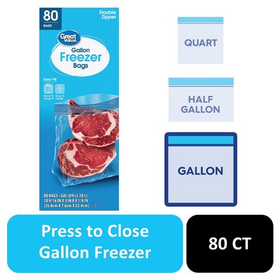 Great Value Freezer Guard Double Zipper Freezer Bags, Gallon, 80 Count