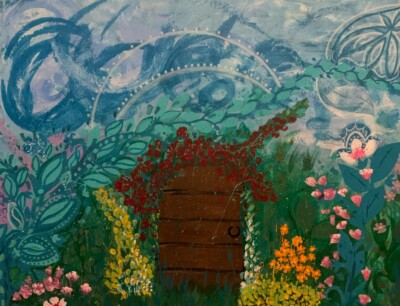 Secret Flower Garden Gate Painting Moody Virgo Arts Ooak Collectible