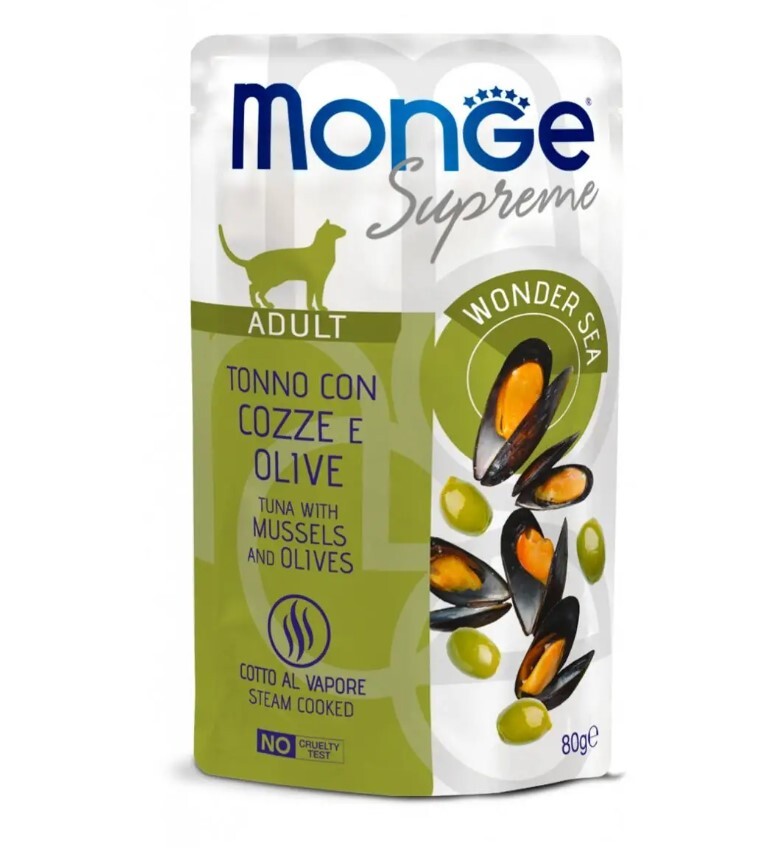 MONGE BUSTE SUPREME ADULT Tonno con Cozze e Olive  80 Gr - 6 pezzi