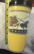 16 oz Wells Fargo Bank Tumbler Mug Cup Stage Coach Horses,Whirley Warren PA,VTG