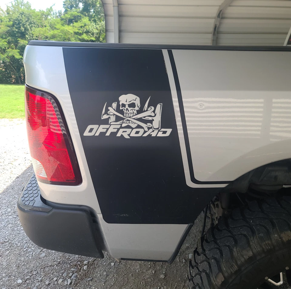 Fits Dodge Ram 1500 Decal 4x4 Skull Bones Vinyl Graphics x2 Rear Side Bed Stripe - Image 2 of 4
