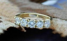 2 CTW Round Cut VVS1 Moissanite  5 Stone Wedding Band Ring 14K White Gold Plated