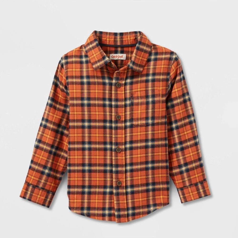 toddler boy orange plaid shirt