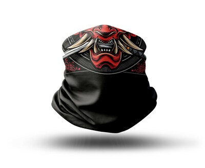 Washable Fabric Face Cover Neck Gaiter Red Samurai Mask Design IV EU Made